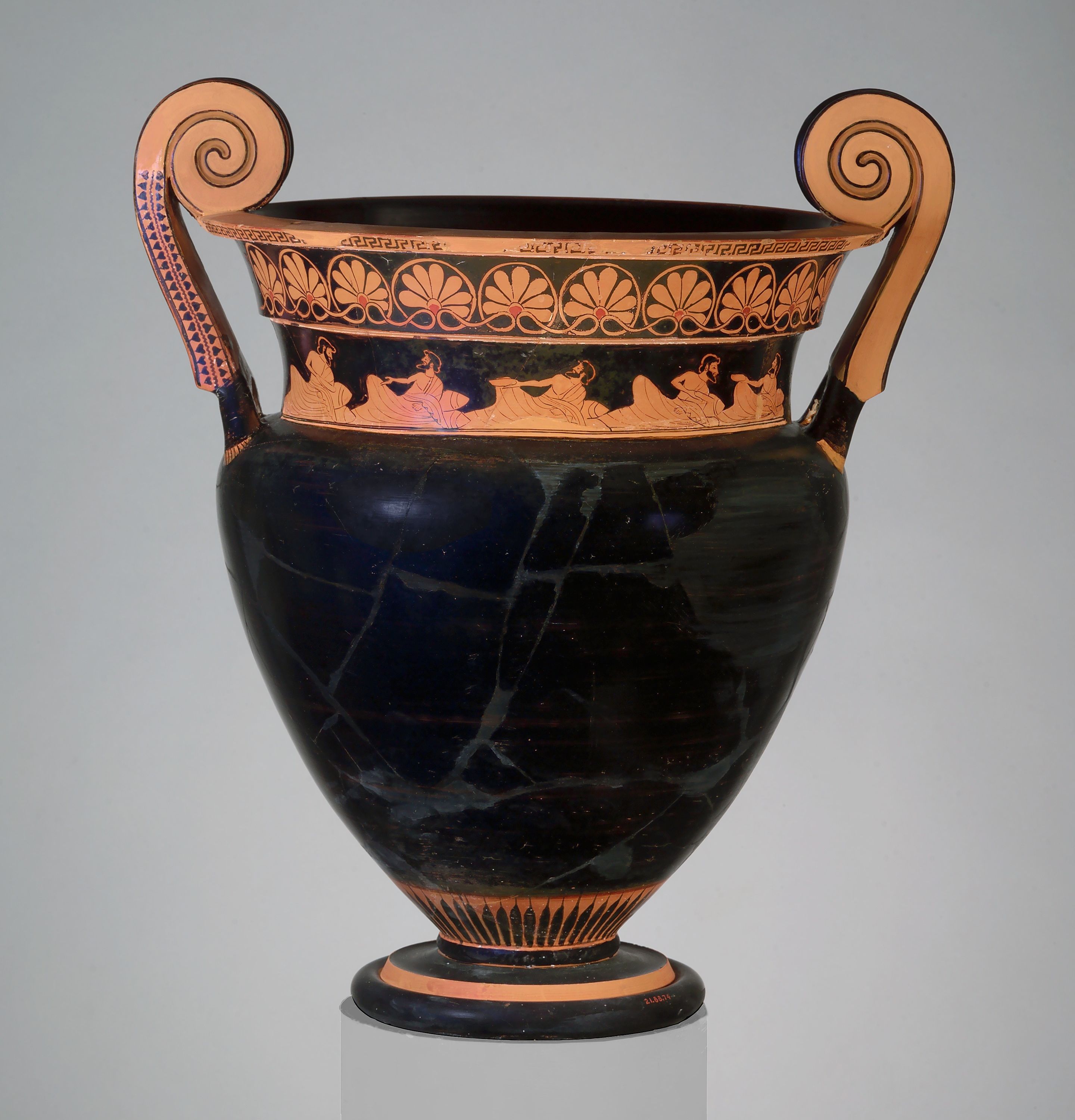 Terracotta volute-krater (bowl for mixing wine and water) by Karkinos Painter