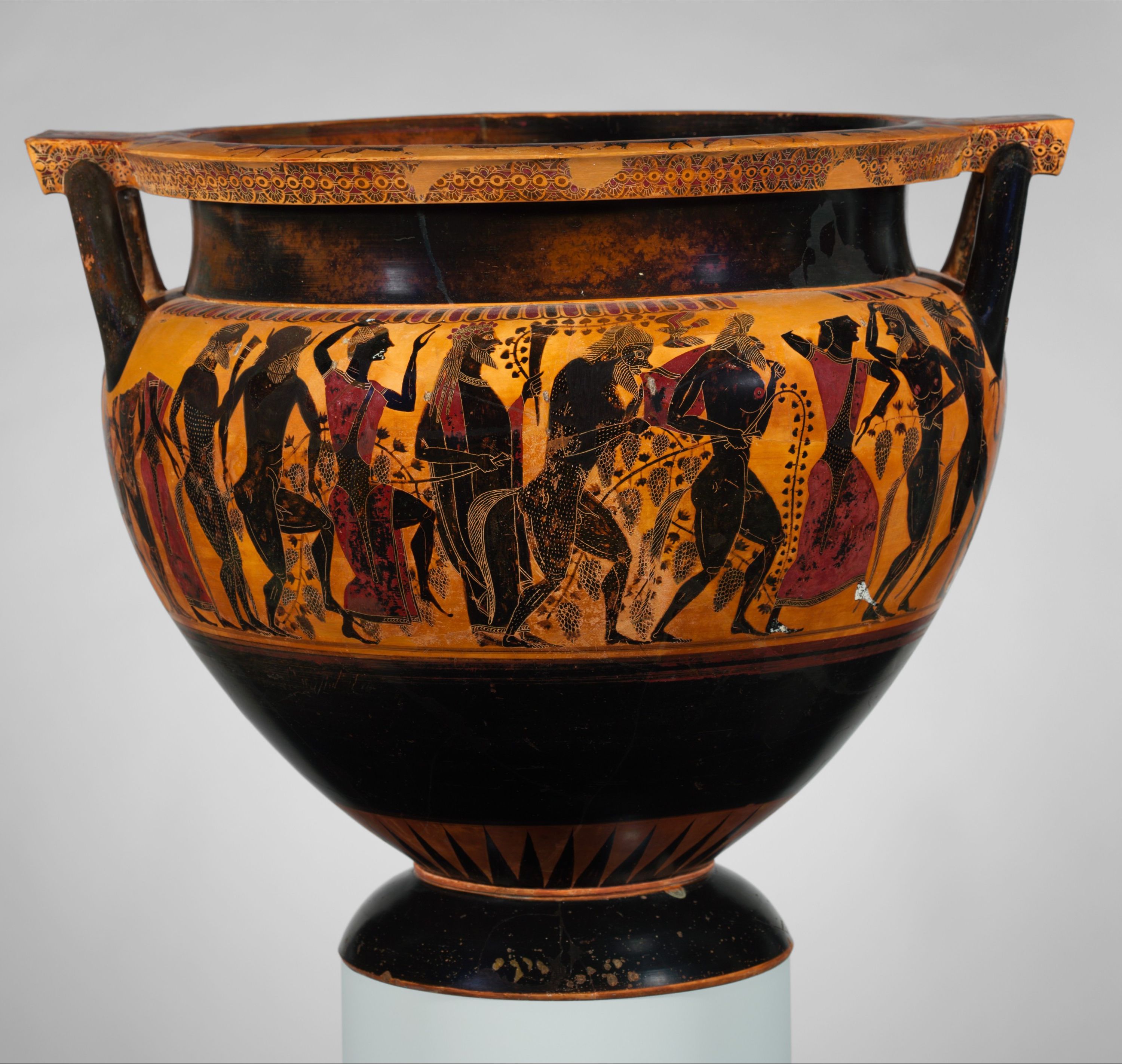 Terracotta column-krater (bowl for mixing wine and water) by Lydos
