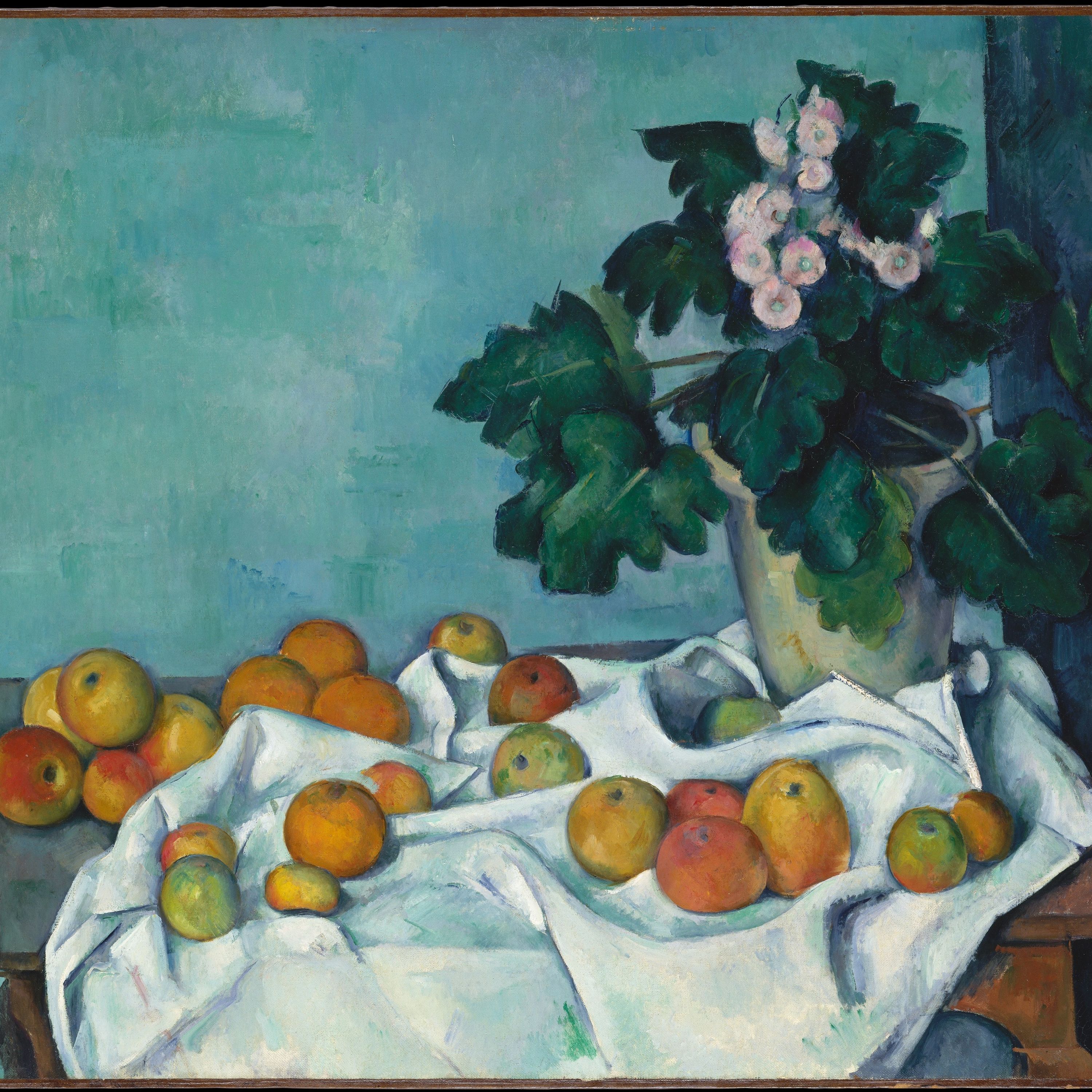 Still Life with Apples and a Pot of Primroses by Paul Cézanne