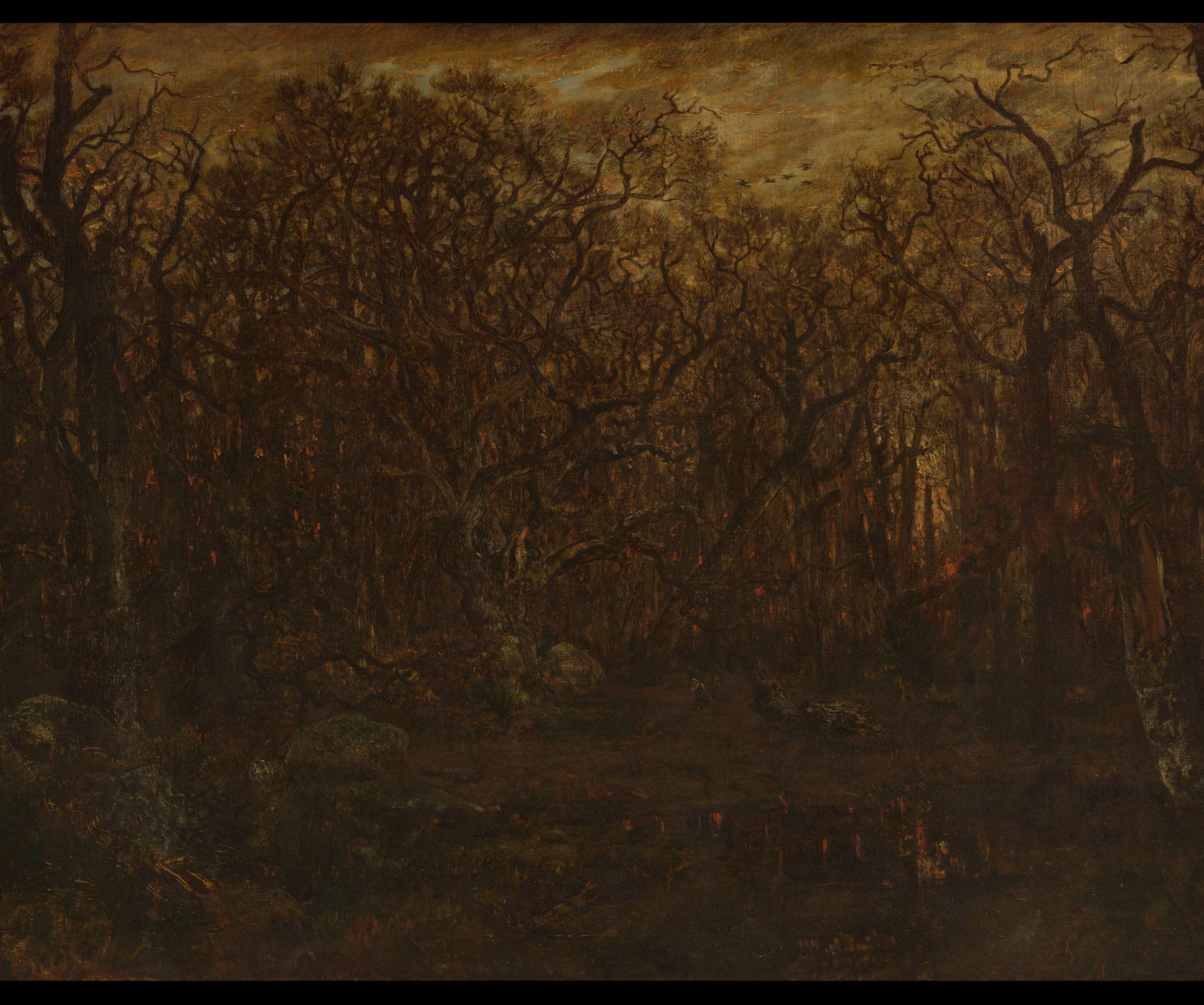 The Forest in Winter at Sunset by Théodore Rousseau