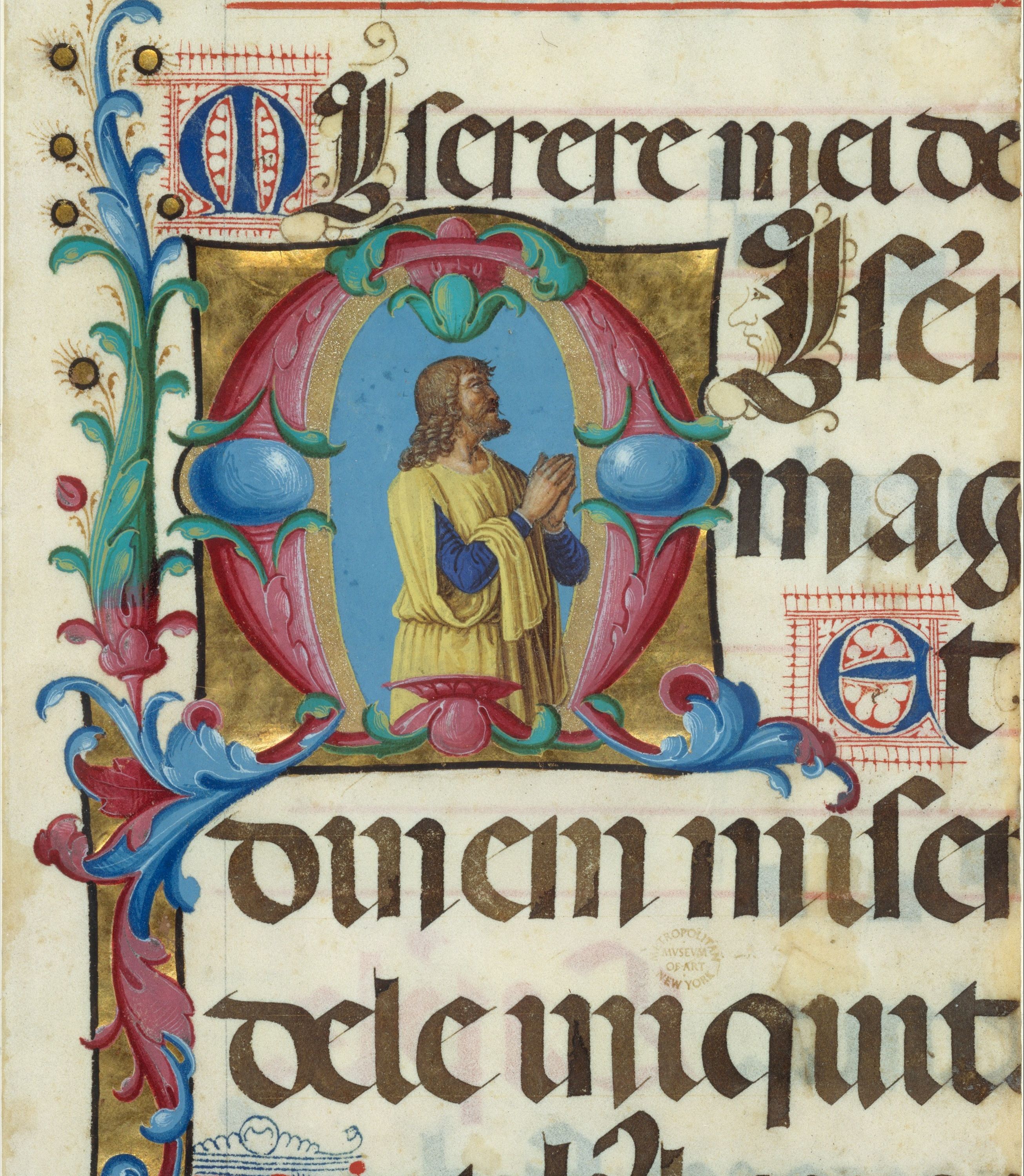 Manuscript Illumination with David in Prayer in an Initial M, from a Psalter by Girolamo dai Libri