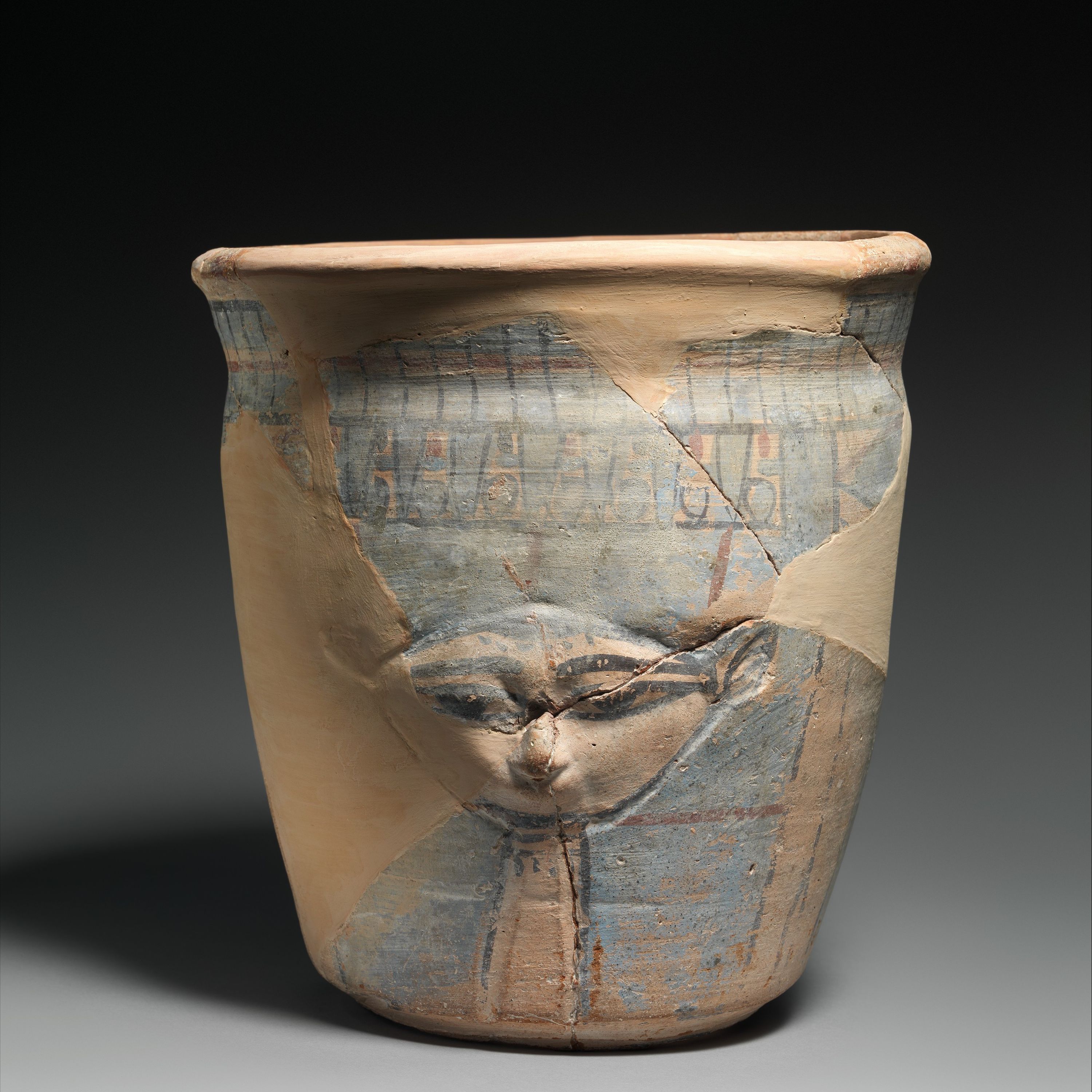 Upper Portion of a Blue-painted Hathor Jar