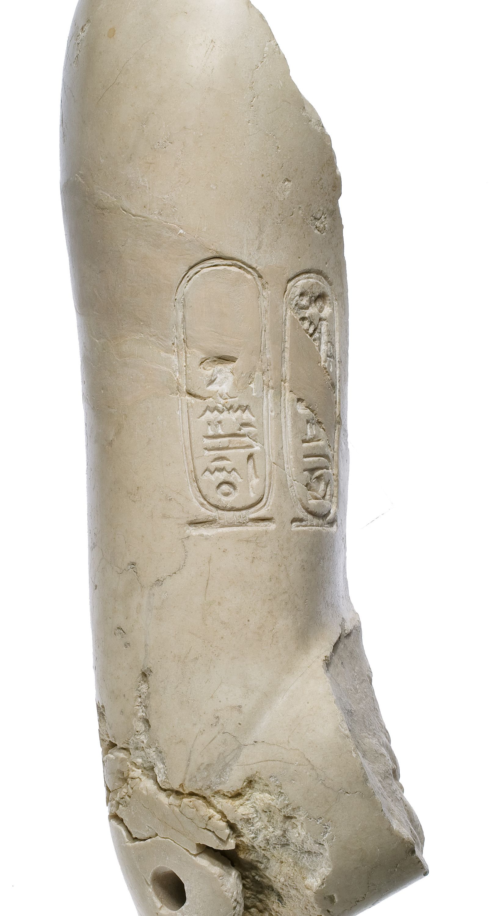 Upper right arm, bent, Aten cartouches