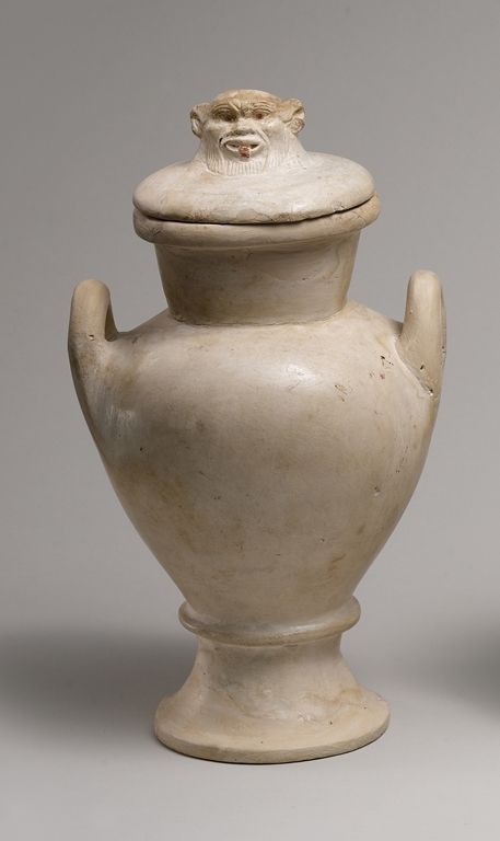 Two Handled Jar and Lid with the Head of Bes
