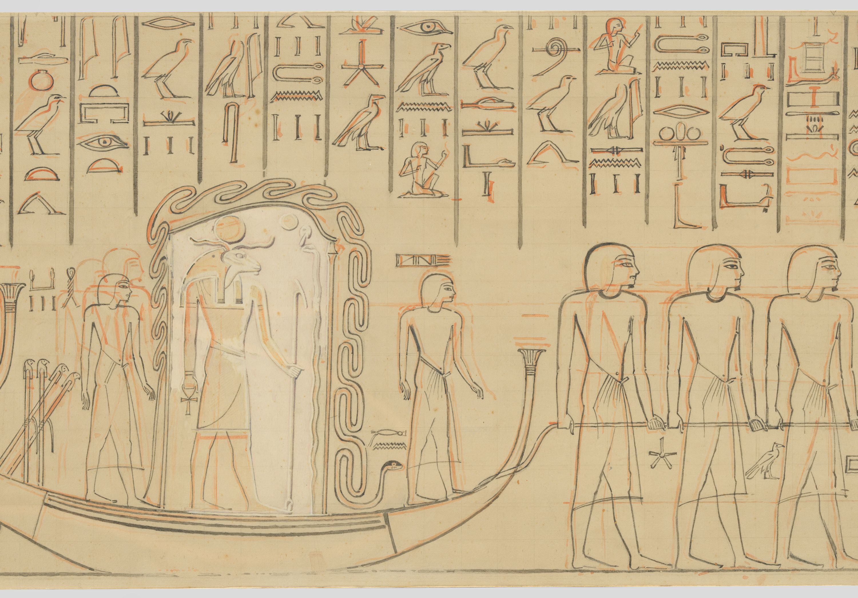 Wall painting of the Mehen snake protecting the barque of Re (facsimile) by Lancelot Crane