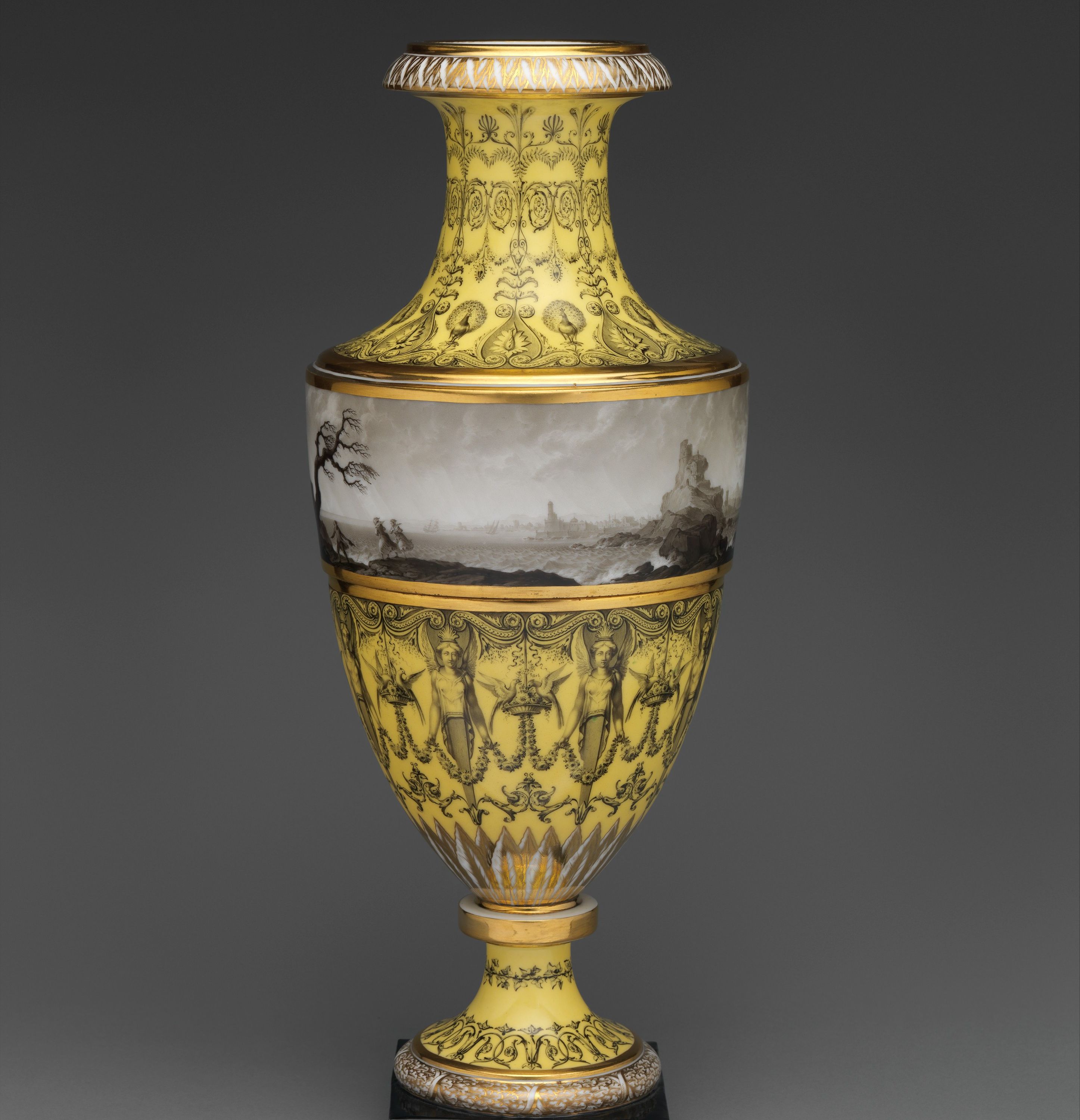 Vase with scenes of storm at sea by Dihl et Guérhard