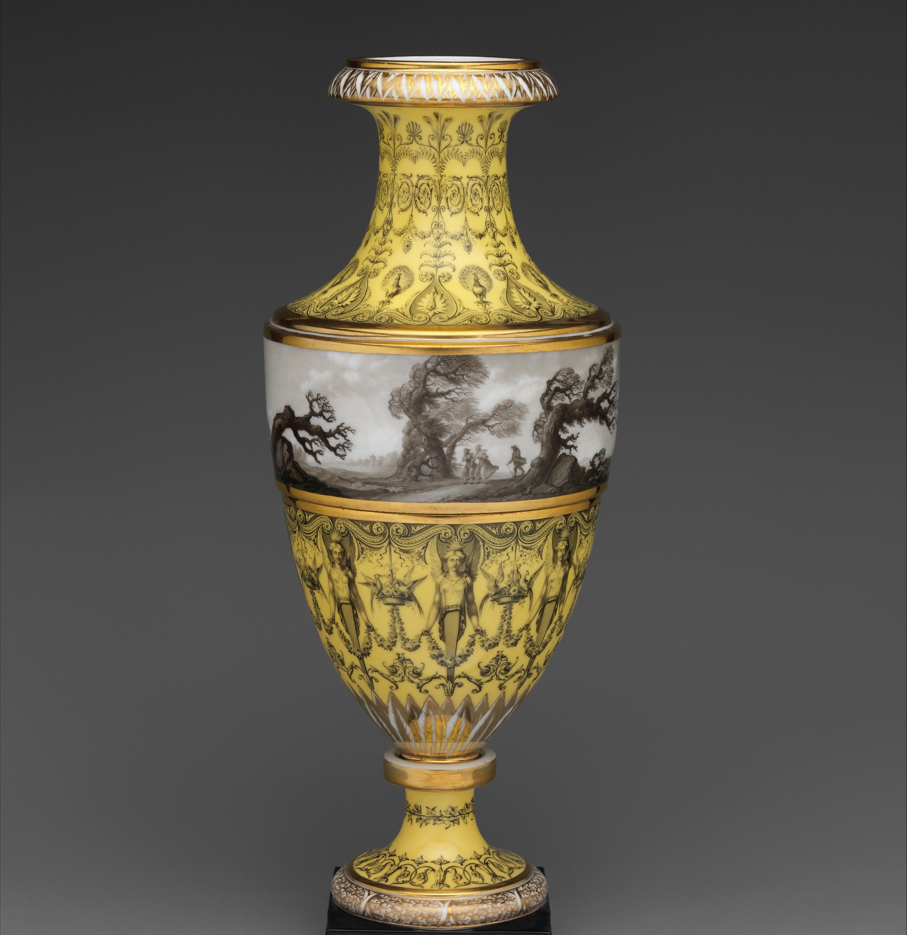 Vase with scenes of storm on land by Dihl et Guérhard