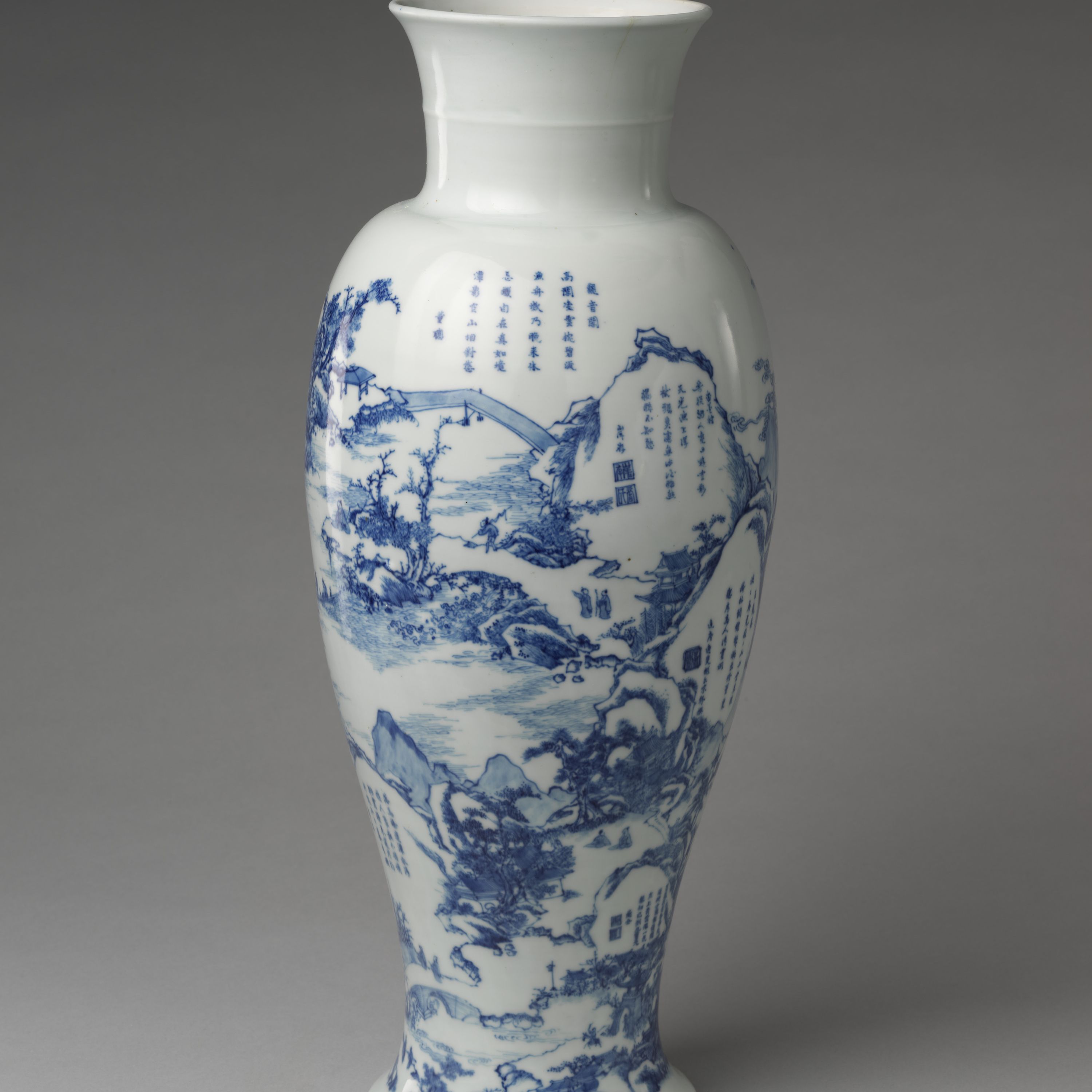 Vase with poems in a panoramic landscape