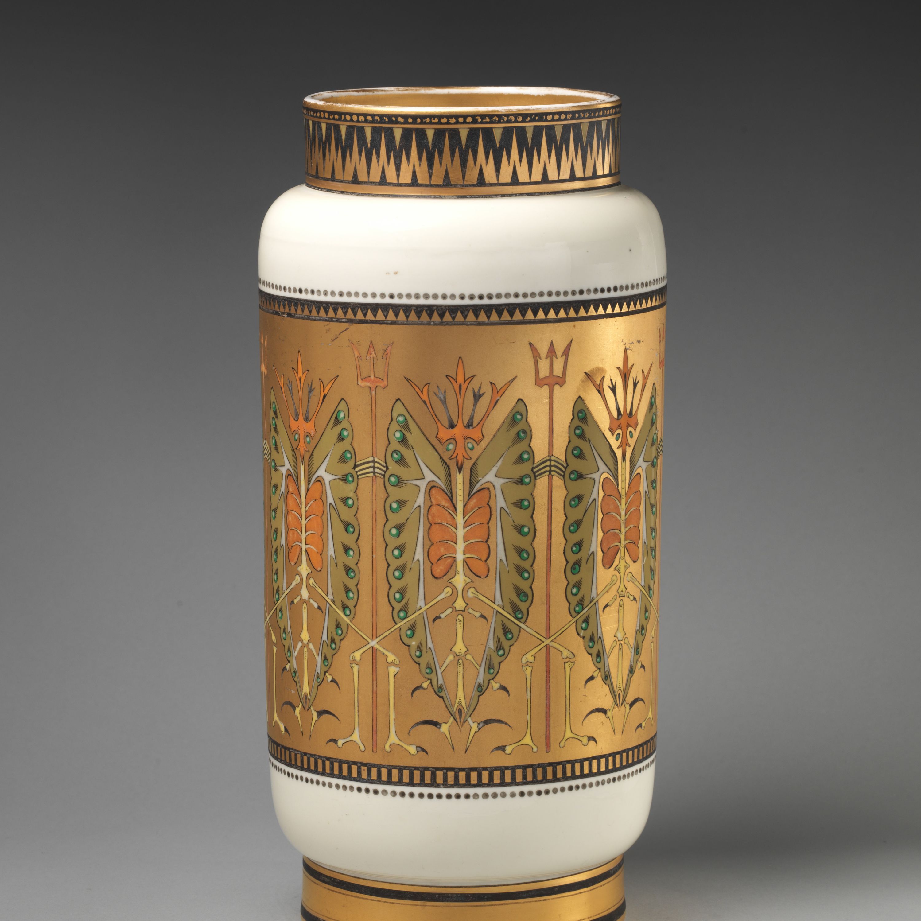 Vase with "Old Bogey" pattern by Christopher Dresser
